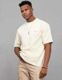 Beige Half Sleeves Round Neck Oversized Tee