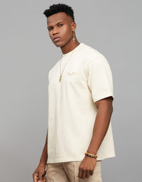 Beige Half Sleeves Round Neck Oversized Tee