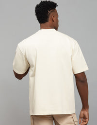 Beige Half Sleeves Round Neck Oversized Tee