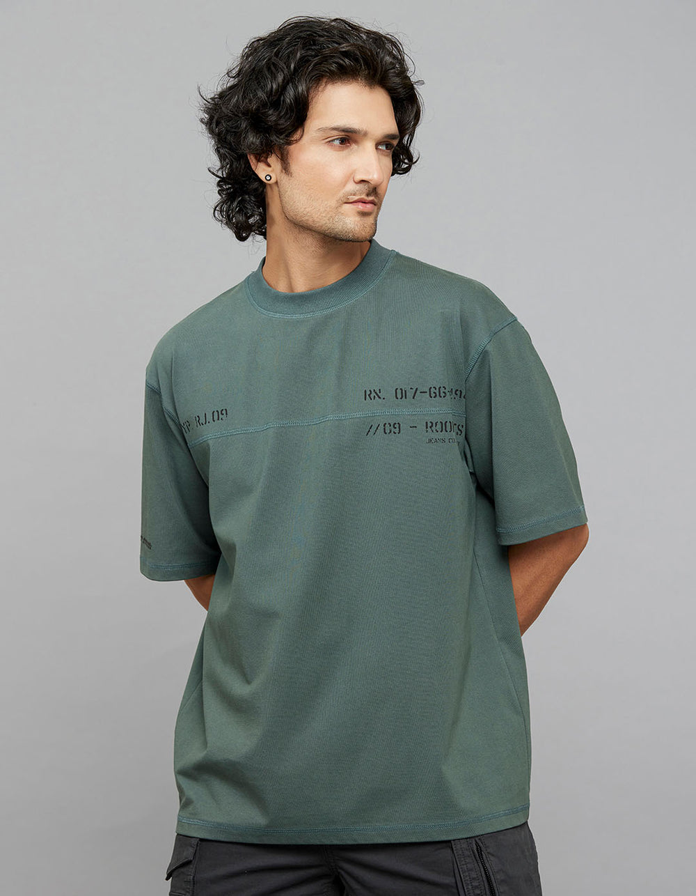 Green Half Sleeves Round Neck Oversized Tee