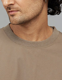 Khaki Half Sleeves Round Neck Oversized Tee