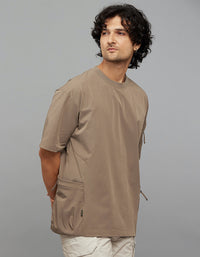 Khaki Half Sleeves Round Neck Oversized Tee