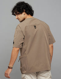 Khaki Half Sleeves Round Neck Oversized Tee