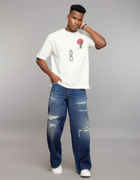White Half Sleeves Round Neck Oversized Tee