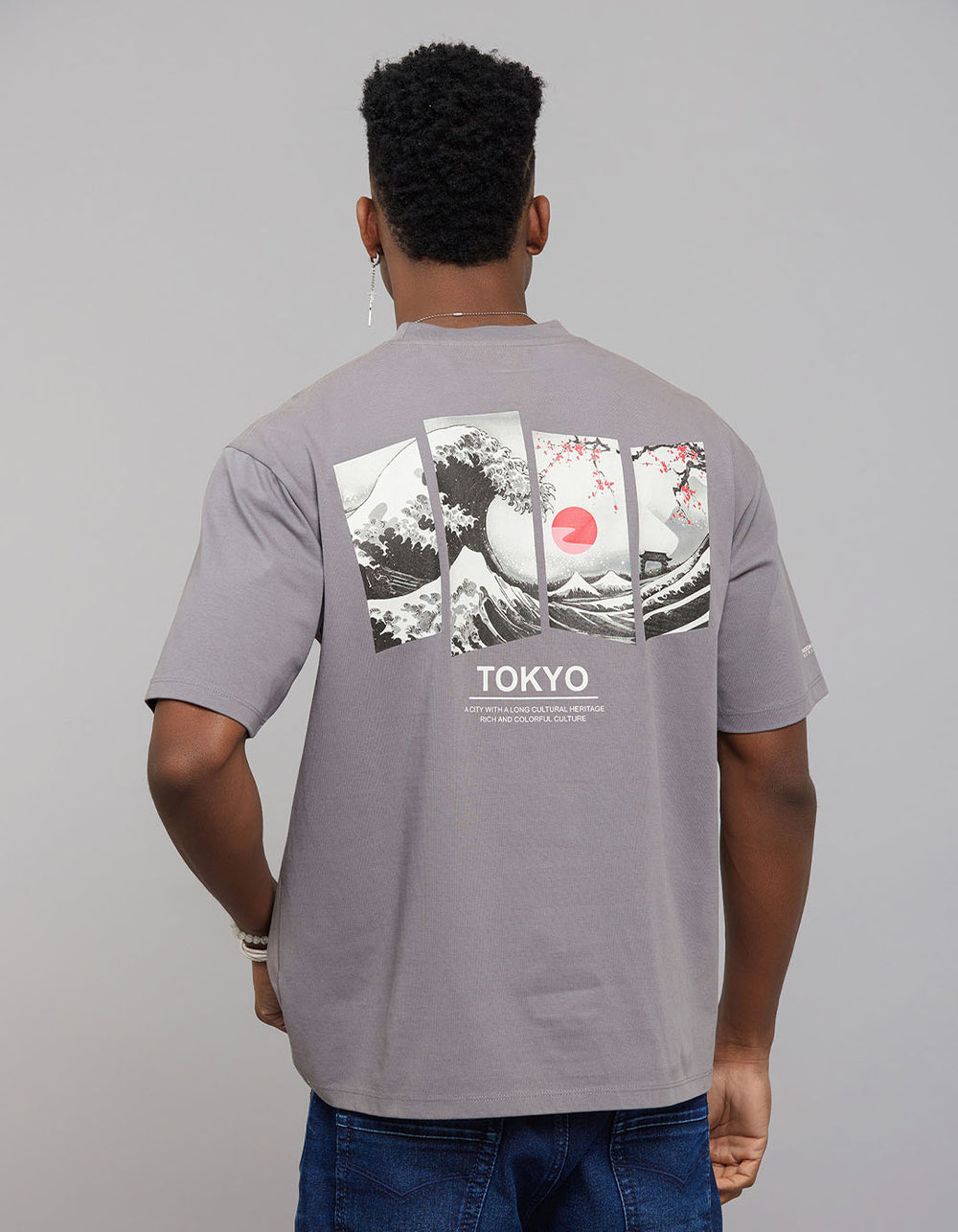 Dark Grey Half Sleeves Round Neck Oversized Tee