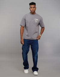 Dark Grey Half Sleeves Round Neck Oversized Tee