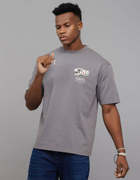Dark Grey Half Sleeves Round Neck Oversized Tee