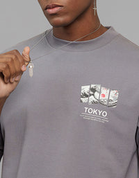 Dark Grey Half Sleeves Round Neck Oversized Tee