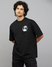 Black Half Sleeves Round Neck Oversized Tee