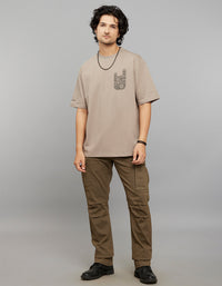 Sand Half Sleeves Round Neck Oversized Tee