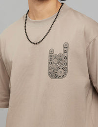 Sand Half Sleeves Round Neck Oversized Tee
