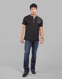 Black Half Sleeve Pique Polo Tee
