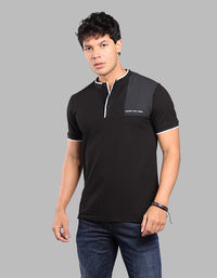 Black Half Sleeve Pique Polo Tee