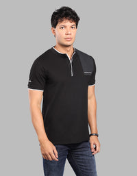 Black Half Sleeve Pique Polo Tee