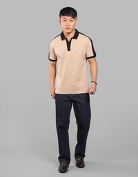 Light Khaki Black Half Sleeve Pique Polo Tee