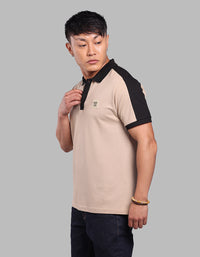 Light Khaki Black Half Sleeve Pique Polo Tee