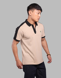 Light Khaki Black Half Sleeve Pique Polo Tee