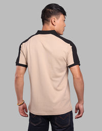 Light Khaki Black Half Sleeve Pique Polo Tee