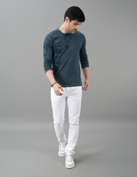 Blue Melange Full Sleeve Round Neck Tee