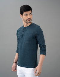 Blue Melange Full Sleeve Round Neck Tee