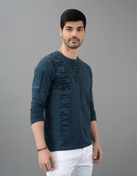 Blue Melange Full Sleeve Round Neck Tee