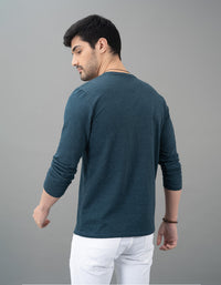 Blue Melange Full Sleeve Round Neck Tee