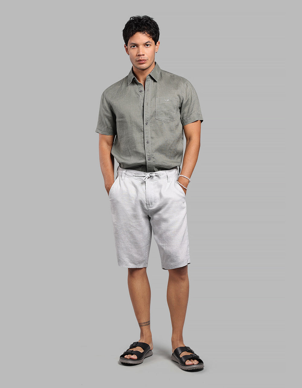 Lt Grey 100% Linen Short