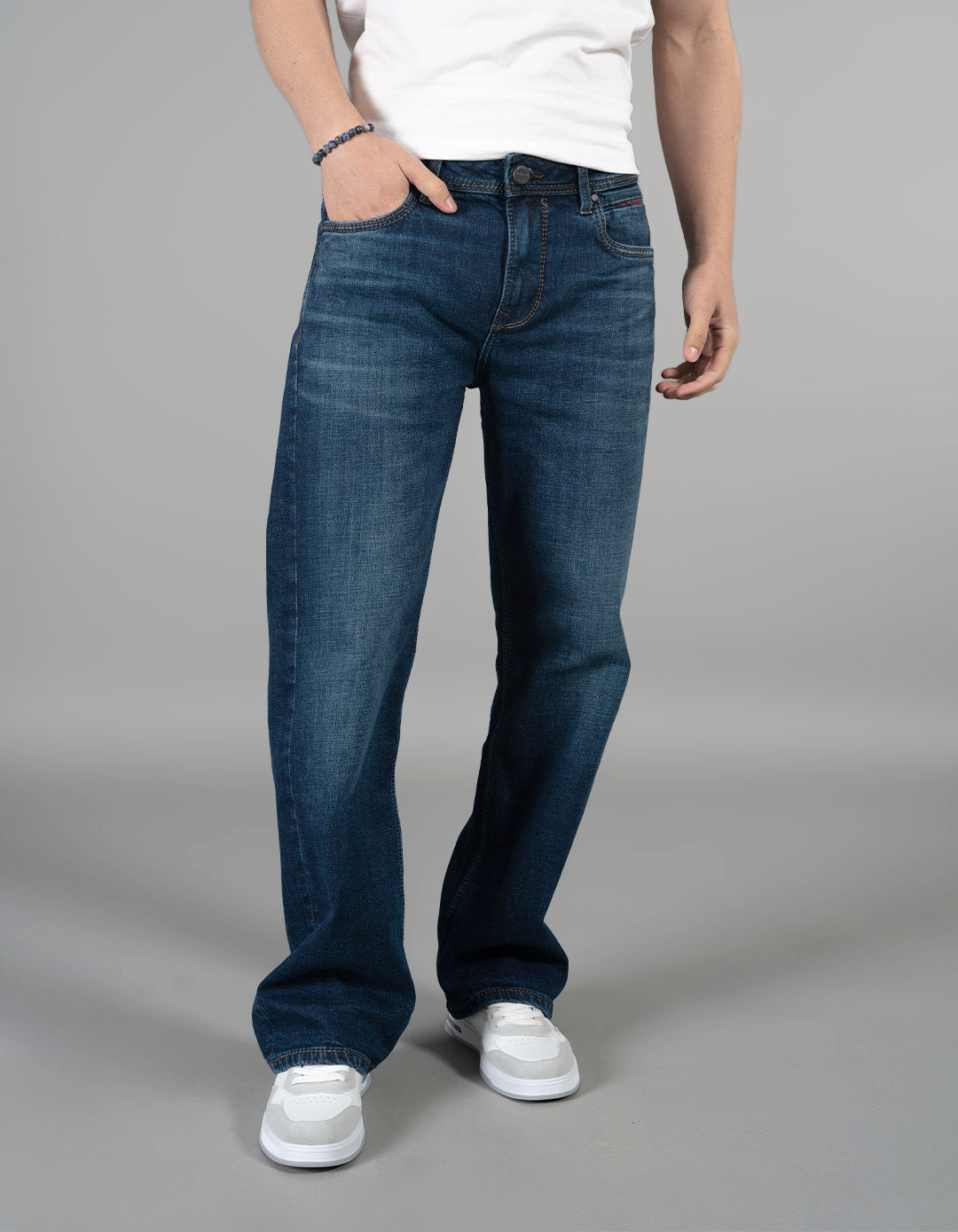 Dk Blue 5 Pocket Midrise Loose Fit Jeans