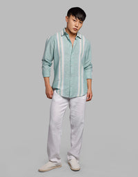 Light Pista Full Sleeves Linen Blend Stripe Shirt