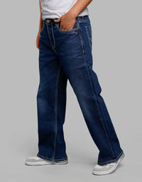Medium Blue Midrise Loose Fit Stretch Jeans