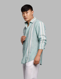 Light Pista Full Sleeves Linen Blend Stripe Shirt