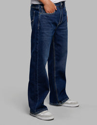 Medium Blue Midrise Loose Fit Stretch Jeans