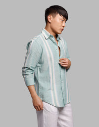 Light Pista Full Sleeves Linen Blend Stripe Shirt