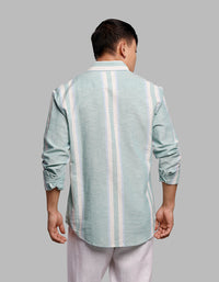 Light Pista Full Sleeves Linen Blend Stripe Shirt