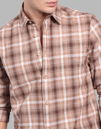 Khaki 100% Cotton Full Sleeve Check Shirt