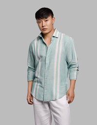 Light Pista Full Sleeves Linen Blend Stripe Shirt