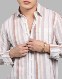 Off White Grey Full Sleeve Linen Blend Stripe Shirt