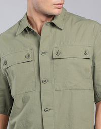Green 100% Cotton Half Sleeve Oversized Solid Shirt