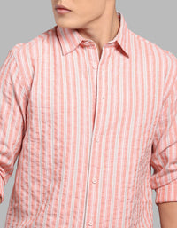 Dark Peach 100% Cotton Full Sleeve Stripe Shirt