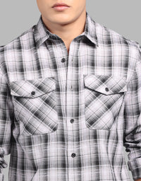 Grey Black Full Sleeve Check Shirt