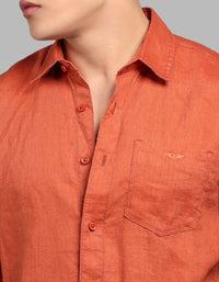Rust Full Sleeve 100% Linen Shirt