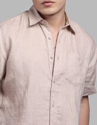 Khaki Half Sleeve 100% Linen Shirt