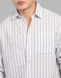 White Blue 100% Cotton Full Sleeve Stripe Shirt