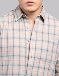 Teal Beige Full Sleeve Check Shirt
