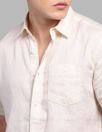 Beige Half Sleeve 100% Linen Shirt