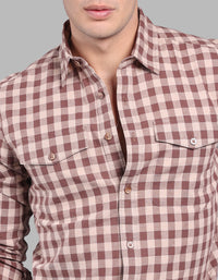 Brown 100% Cotton Full Sleeve Check Shirt