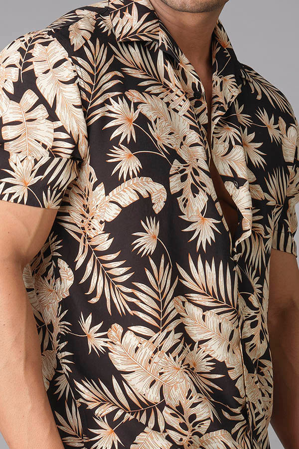 Black Khaki Half Sleeve Printed Shirt