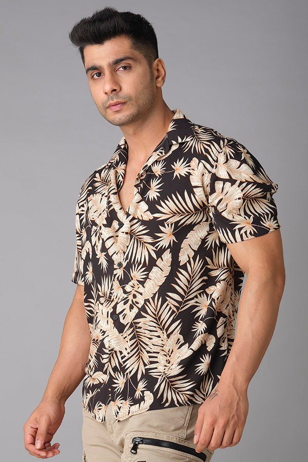 Black Khaki Half Sleeve Printed Shirt