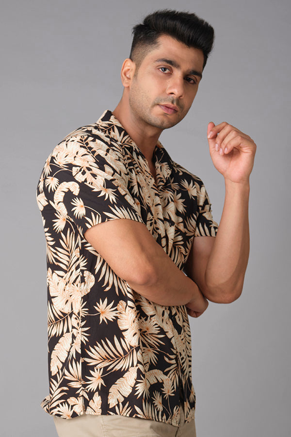 Black Khaki Half Sleeve Printed Shirt