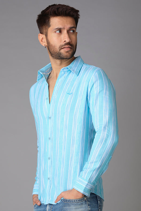 Sky Blue Full Sleeve Stripe Shirt